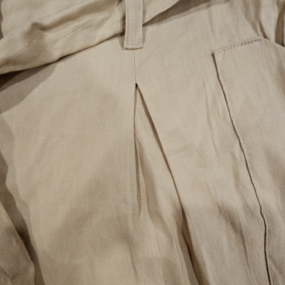 Calvin Klein SZ 4 Tan Belted Paperbag Pleated Linen Blend Pant Utility Pockets - Picture 8 of 12